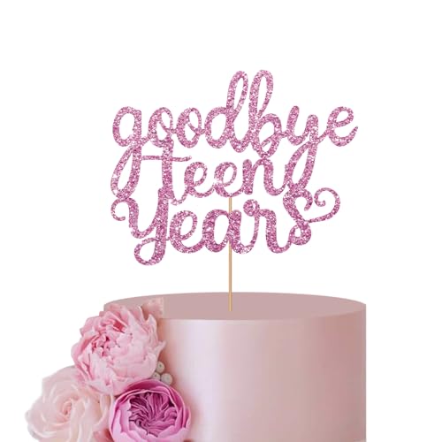 Pink Twenty Cake Topper für 20. Geburtstag Kuchendekoration, Goodbye Teen Years Cake Topper, Adult Birthday Cake Topper, Glitter Happy Birthday Party Dekoration Supplies von ANNATZQ