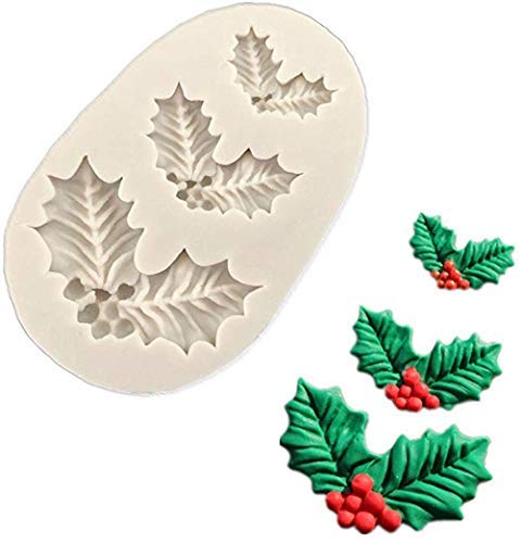 ANNIUP 2 Stück 3D Weihnachten Holly Leaf Formen, Kuchen Fondant Formen, Wald Kuchen Dekorationen für Cupcakes, Schokolade Dessert Formen, DIY Zucker Handwerk (White） von ANNIUP