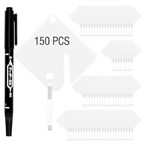 ANNJUC 150 Stück Schlüsselanhänger, Quadratisch, zum Aufhängen, Aus Kunststoff, mit 1 Schwarzen Markierungsstift, Metall-Karabinerhaken für Schlüsselkästen mit Schlitzen von ANNJUC