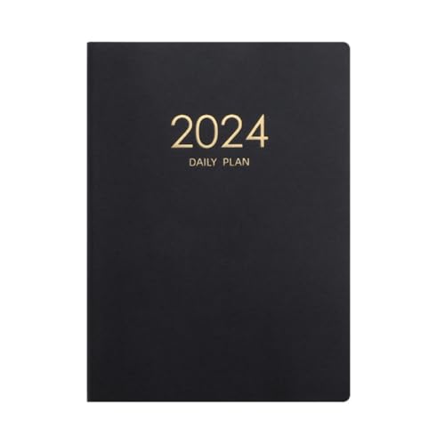 ANNJUC 2024 Schwarz Plan Notizbuch Kalender Verdickter Tagesplan Notizbuch Wochennotizbuch Büro Schulbedarf Einfach zu bedienen von ANNJUC