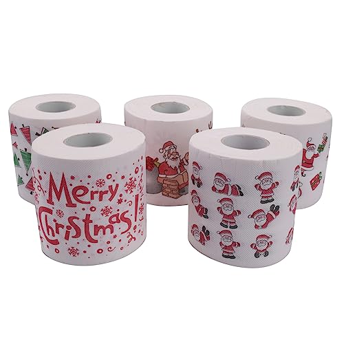 ANNJUC 5 Stile Weihnachtsmann-Papierrolle, Seidenpapierhandtücher, Weihnachtsdekoration, Weihnachtsmann, Büro, Zimmer, Toilettenpapier, 5 Rollen von ANNJUC