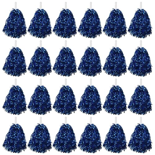 ANNJUC Cheerleader-Pompons, Metallfolie, Cheerleader-Pompons mit Kunststoffgriff, für Erwachsene und Kinder, Cheerleader, Blau, 24 Stück von ANNJUC