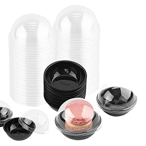 ANNJUC Mini-Cupcake-Behälter, transparent, Kunststoff, Einzelverpackung, mit Kuppeldeckel, für Mini-Muffins, Macarons, 50 Stück von ANNJUC