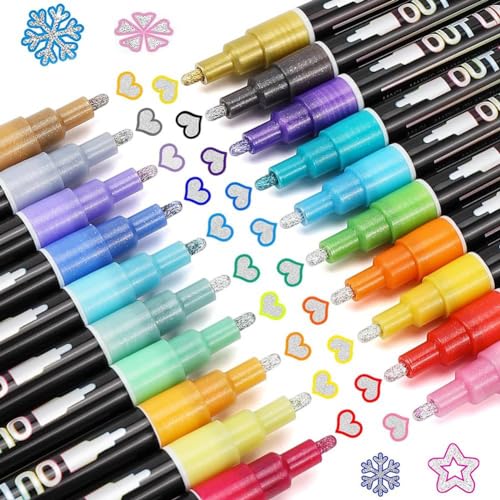 ANNJUC Schimmernde Marker, Doodle Outline Dazzles: 20 Farben, Metallic, Doppel--Glitzerstift-Set, super Schnörkeln, glitzernde Dazzler, einfach zu verwenden von ANNJUC