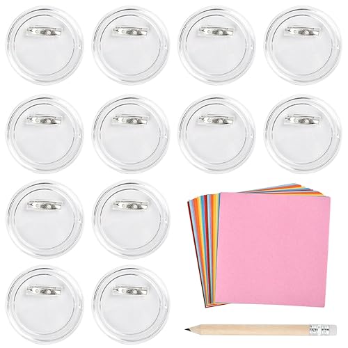 ANNTIM 30 Stück Buttons Selber Machen ohne Buttonmaschine, 60mm Acryl Button Pins Transparent Abzeichen, Transparent DIY Buttons Anstecker mit 100 Farbiges Papier und 1 Bleistift fürFoto Bild Kleidung von ANNTIM