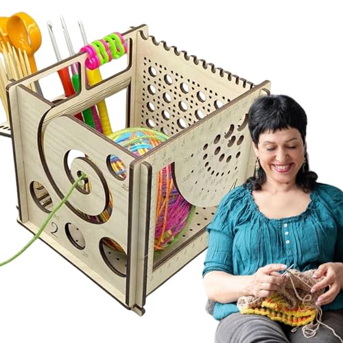 ANQISHI Garnspenderschalen aus Holz, All-in-One-Garnschale aus Holz zum Häkeln und Stricken, Aufbewahrungsschalen für DIY-Handwerk, Stricken, Häkelgarn, multifunktionaler quadratischer Häkelkorb von ANQISHI