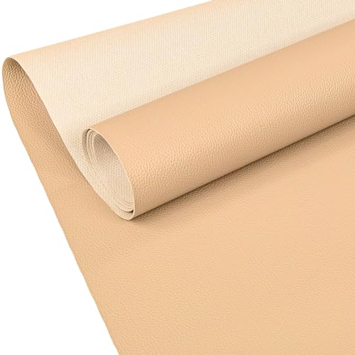 ANRO Kunstleder Lederimitat Lederstoff Polsterstoff Nappaprägung Texturiert Meterware Bezugsstoff Beige 1000x140cm (10m) von ANRO