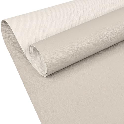 ANRO Kunstleder Lederimitat Lederstoff Polsterstoff Nappaprägung Texturiert Meterware Bezugsstoff Beigegrau 1000x140cm (10m) von ANRO