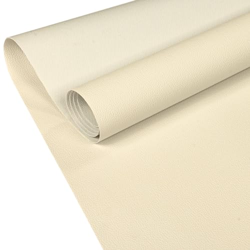 ANRO Kunstleder Lederimitat Lederstoff Polsterstoff Nappaprägung Texturiert Meterware Bezugsstoff Creme 1000x140cm (10m) von ANRO