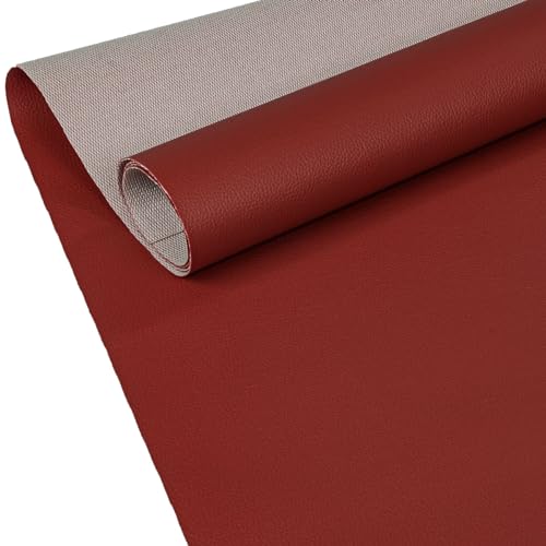 ANRO Kunstleder Lederimitat Lederstoff Polsterstoff Nappaprägung Texturiert Meterware Bezugsstoff Dunkelrot 1000x140cm (10m) von ANRO