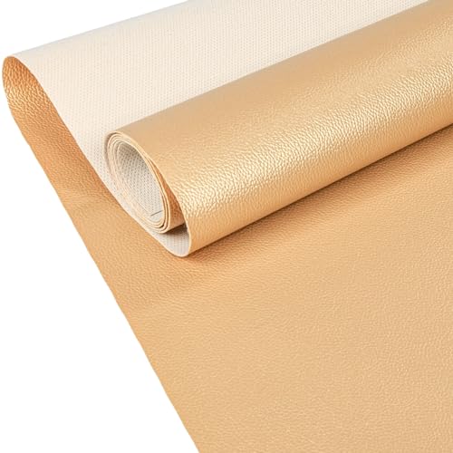 ANRO Kunstleder Lederimitat Lederstoff Polsterstoff Nappaprägung Texturiert Meterware Bezugsstoff Gold Metallic 1000x140cm (10m) von ANRO