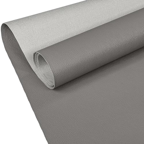 ANRO Kunstleder Lederimitat Lederstoff Polsterstoff Nappaprägung Texturiert Meterware Bezugsstoff Grau 1000x140cm (10m) von ANRO