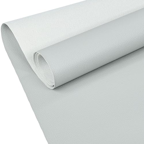 ANRO Kunstleder Lederimitat Lederstoff Polsterstoff Nappaprägung Texturiert Meterware Bezugsstoff Hellgrau 500x140cm (5m) von ANRO