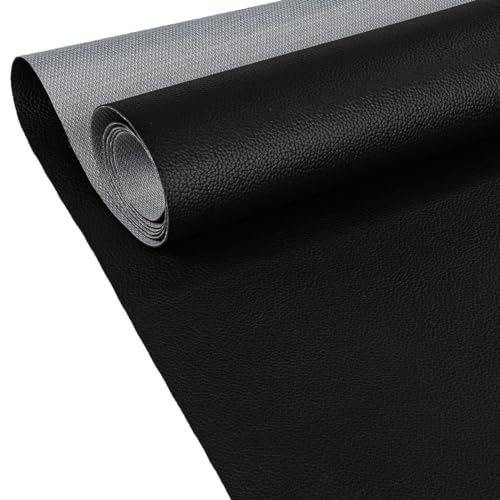 ANRO Kunstleder Lederimitat Lederstoff Polsterstoff Nappaprägung Texturiert Meterware Bezugsstoff Schwarz 140x140cm von ANRO