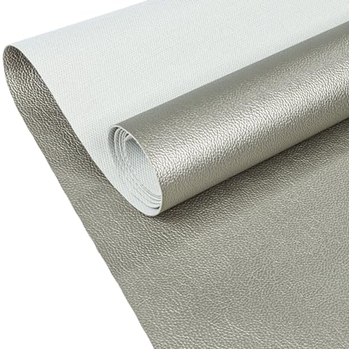 ANRO Kunstleder Lederimitat Lederstoff Polsterstoff Nappaprägung Texturiert Meterware Bezugsstoff Silber Metallic 140x140cm von ANRO