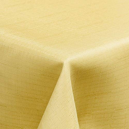 ANRO Tischdecke Tischwäsche Leinenoptik Uni Bogenrand Leichter Tischtuch Polyester Gold 150cm Rund von ANRO