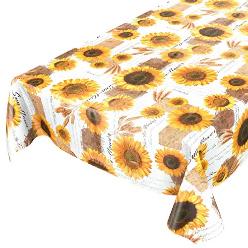 ANRO Tischdecke Wachstischdecke Wachstuch Wachstuchtischdecke Sonnenblumen Sommer Weizen Gelb 1000 x 140cm - 10M von ANRO