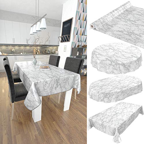 ANRO Tischdecke Wachstuch abwaschbar Wachstuchtischdecke Wachstischdecke Marmor Silber Edel Oval 220x140cm von ANRO