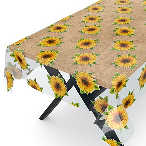 ANRO Tischdecke transparent Folie durchsichtige Wachstuchtischdecke Tischschutz Schutzfolie Tischfolie Bedruckt Motiv 0,15mm Sonnenblumen 100 x 140cm Schnittkante Rund Oval Eckig von ANRO