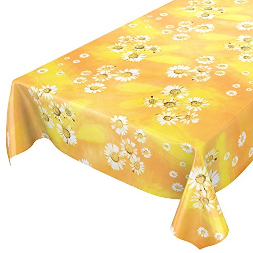 ANRO Wachstuchtischdecke Wachstuch Wachstischdecke Tischdecke Kamille Gelb Blumen Sonne 100x140cm abwaschbar von ANRO