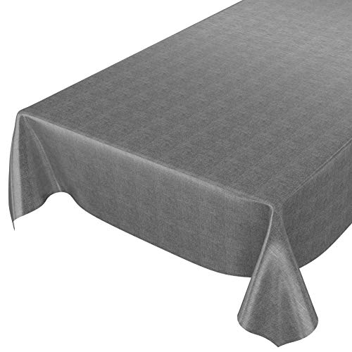 ANRO Wachstuchtischdecke Wachstuch Wachstischdecke Tischdecke Wachstuchdecke Anthrazit Leinenoptik 140x140cm von ANRO