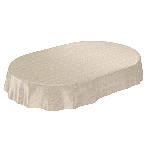 ANRO Wachstuchtischdecke Wachstuch Wachstischdecke Tischdecke Wachstuchdecke Beige Leinenoptik Oval 180x140cm von ANRO