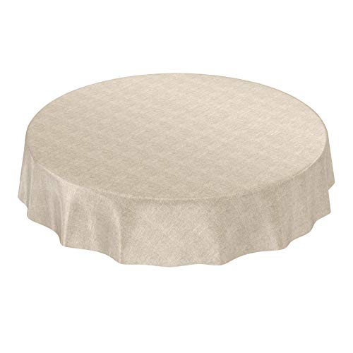 ANRO Wachstuchtischdecke Wachstuch Wachstischdecke Tischdecke Wachstuchdecke Beige Leinenoptik Rund 140cm von ANRO