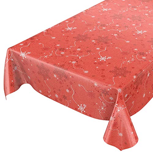 ANRO Wachstuchtischdecke Wachstuch Wachstischdecke Tischdecke Weihnachten Schneeflocken Rot 120x140cm von ANRO