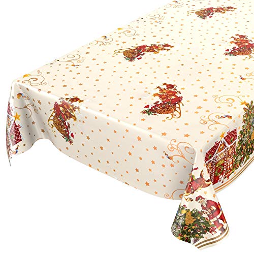 ANRO Wachstuchtischdecke Wachstuch Wachstischdecke Tischdecke Weihnachten Weihnachtsmann Beige Sterne 120x140cm von ANRO