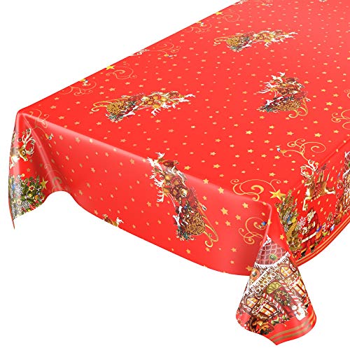 ANRO Wachstuchtischdecke Wachstuch Wachstischdecke Tischdecke Weihnachten Weihnachtsmann Rot Sterne 200x140cm von ANRO