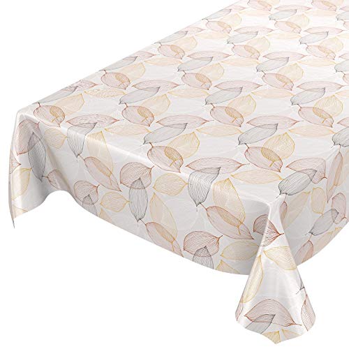 ANRO Wachstuchtischdecke Wachstuch Wachstischdecke Tischdecke abwaschbar Abstrakt Stimmung Laub Beige Oval 140 x 200cm eingefasst von ANRO