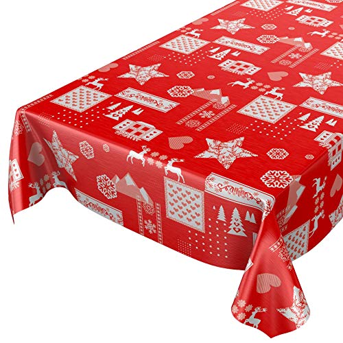 ANRO Wachstuchtischdecke Wachstuch abwaschbar Tischdecke Weihnachten Weihnachtsstimmung Rot 100x140cm von ANRO