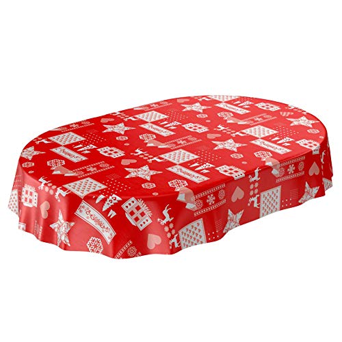 ANRO Wachstuchtischdecke Wachstuch abwaschbar Tischdecke Weihnachten Weihnachtsstimmung Rot Oval 180x140cm von ANRO