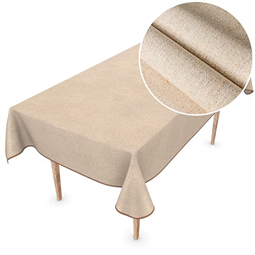 Wachstuchtischdecke Textil Tischdecke Wachstuch abwaschbar Leinenoptik Beige Uni Nachhaltig 200x140cm von ANRO