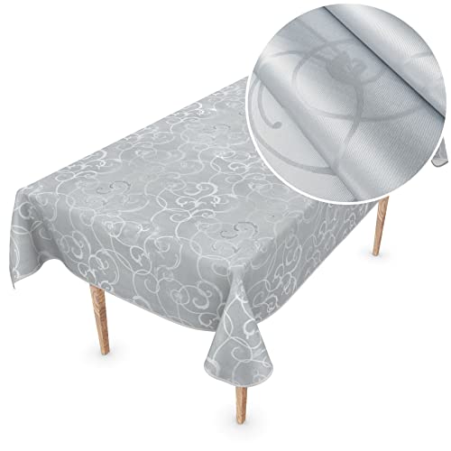 Premium Wachstuchtischdecke Tischdecke Vinyl Wachstischdecke abwaschbar 110x150cm Damast Silber edel abwischbar von ANRO