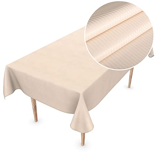 Premium Wachstuchtischdecke Tischdecke Vinyl Wachstischdecke abwaschbar 150x150cm Streifen Creme Champagner edel abwischbar von ANRO