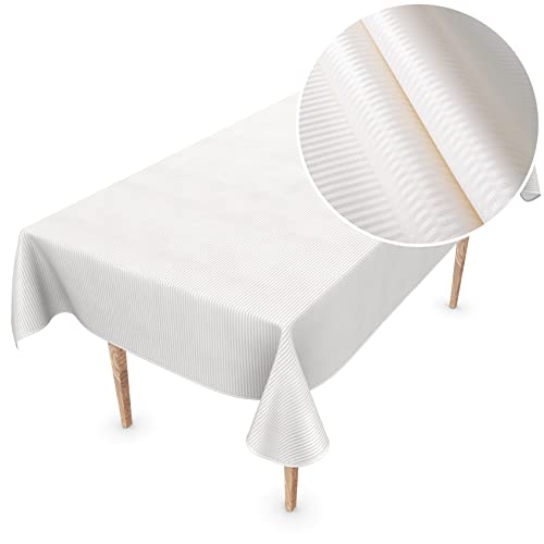 Premium Wachstuchtischdecke Tischdecke Vinyl Wachstischdecke abwaschbar 220x150cm Streifen Weiß Perlmut edel abwischbar von ANRO