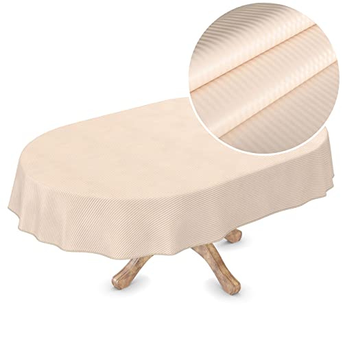 Premium Wachstuchtischdecke Tischdecke Vinyl Wachstischdecke abwaschbar Oval 240x150cm Streifen Creme Champagner edel abwischbar von ANRO