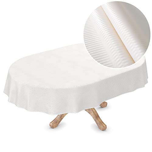 Premium Wachstuchtischdecke Tischdecke Vinyl Wachstischdecke abwaschbar Oval 240x150cm Streifen Weiß Perlmut edel abwischbar von ANRO