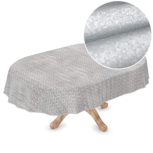 Premium Wachstuchtischdecke Tischdecke Vinyl Wachstischdecke abwaschbar Oval 260x150cm Punkte Silber edel abwischbar von ANRO