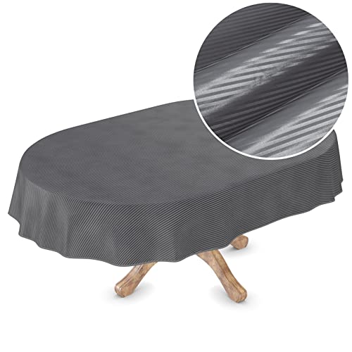 Premium Wachstuchtischdecke Tischdecke Vinyl Wachstischdecke abwaschbar Oval 260x150cm Streifen Anthrazit edel abwischbar von ANRO