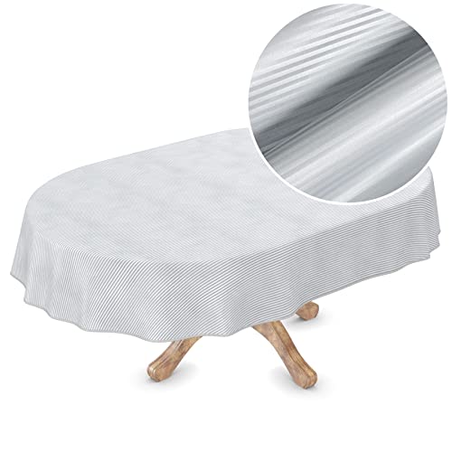 Premium Wachstuchtischdecke Tischdecke Vinyl Wachstischdecke abwaschbar Oval 260x150cm Streifen Silber edel abwischbar von ANRO