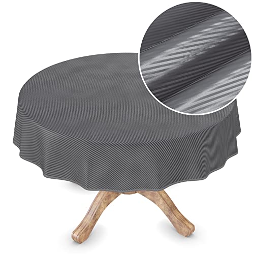 Premium Wachstuchtischdecke Tischdecke Vinyl Wachstischdecke abwaschbar Rund 150cm Streifen Anthrazit edel abwischbar von ANRO