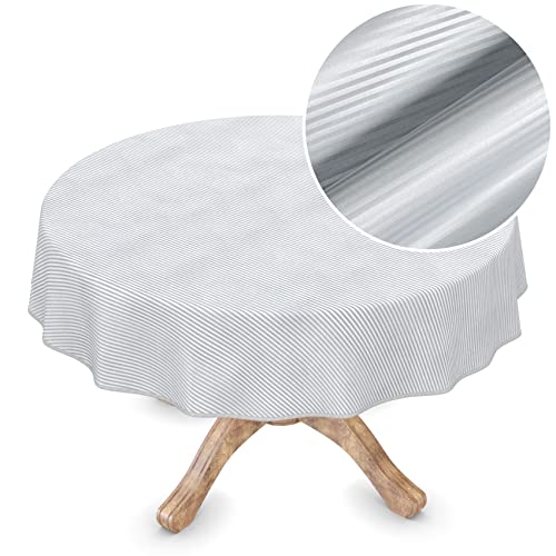 Premium Wachstuchtischdecke Tischdecke Vinyl Wachstischdecke abwaschbar Rund 150cm Streifen Silber edel abwischbar von ANRO