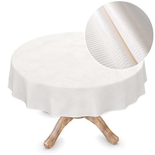 Premium Wachstuchtischdecke Tischdecke Vinyl Wachstischdecke abwaschbar Rund 150cm Streifen Weiß Perlmut edel abwischbar von ANRO