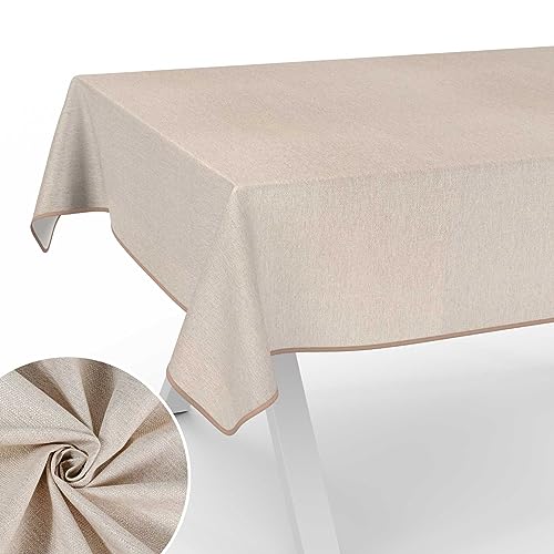 Stoff Tischdecke Textil Tischwäsche Tischtuch Baumwolle Polyester abwaschbar Uni Ornament Damast Jacquard Gewebe waschbar Beige Grau 260x140cm mit Saum (Eingefasst) von ANRO