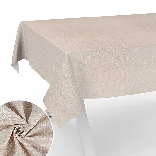 Stoff Tischdecke Textil Tischwäsche Tischtuch Baumwolle Polyester abwaschbar Uni Ornament Damast Jacquard Gewebe waschbar Beige Grau 500x140cm (5m) Schnittkante von ANRO