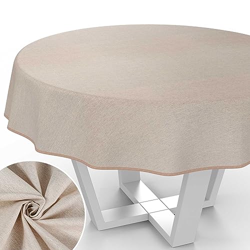 Stoff Tischdecke Textil Tischwäsche Tischtuch Baumwolle Polyester abwaschbar Uni Ornament Damast Jacquard Gewebe waschbar Beige Grau Rund 100cm mit Saum (Eingefasst) von ANRO