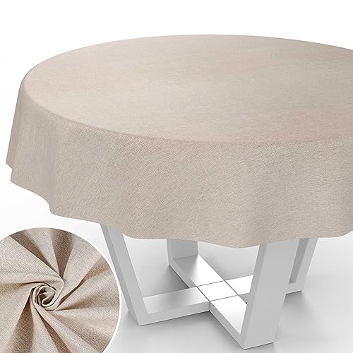 Stoff Tischdecke Textil Tischwäsche Tischtuch Baumwolle Polyester abwaschbar Uni Ornament Damast Jacquard Gewebe waschbar Beige Grau Rund 140cm Schnittkante von ANRO