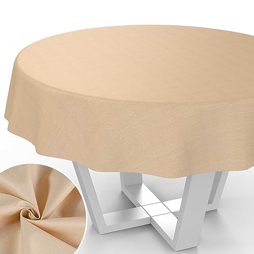 Stoff Tischdecke Textil Tischwäsche Tischtuch Baumwolle Polyester abwaschbar Uni Ornament Damast Jacquard Gewebe waschbar Beige Rund 140cm Schnittkante von ANRO